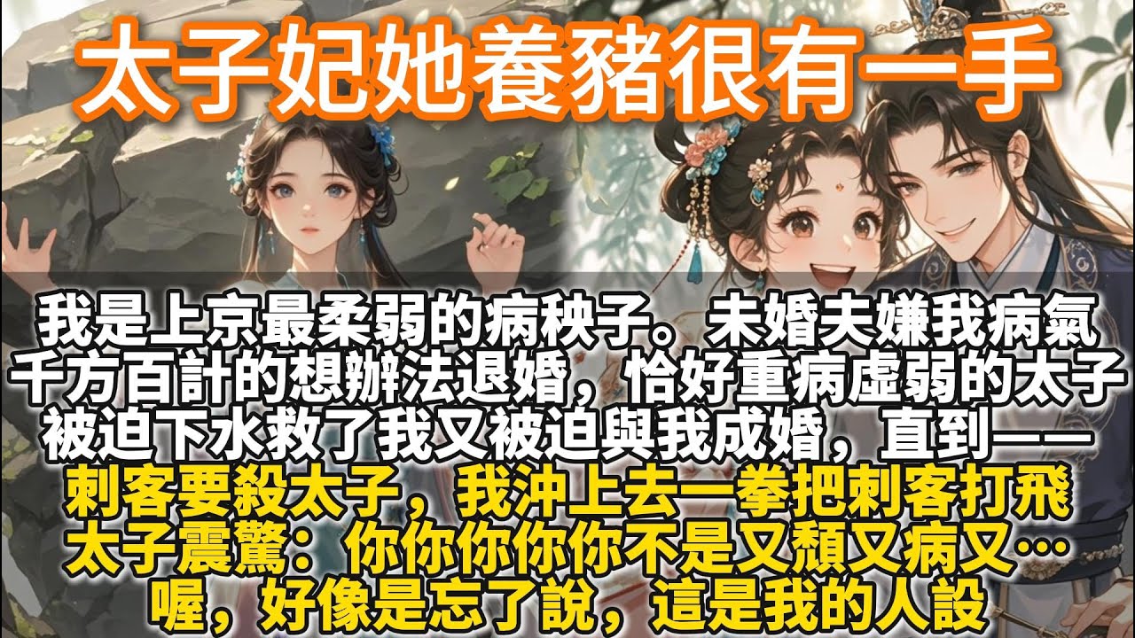 完結甜文：太子妃她養豬很有一手。我是上京最柔弱的病秧子。未婚夫家嫌我病氣太重，家道中落，千方百計的想辦法退婚。恰好同樣重病虛弱的太子被迫下水救了我又被迫與我成婚。人人嘲笑我們兩個湊合的病秧子。