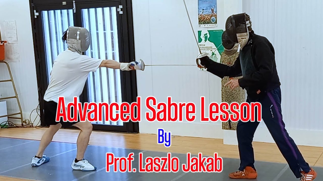 Hungarian Sabre fencing lesson for advanced fencer by Laszlo Jakab (with caption of instruction)