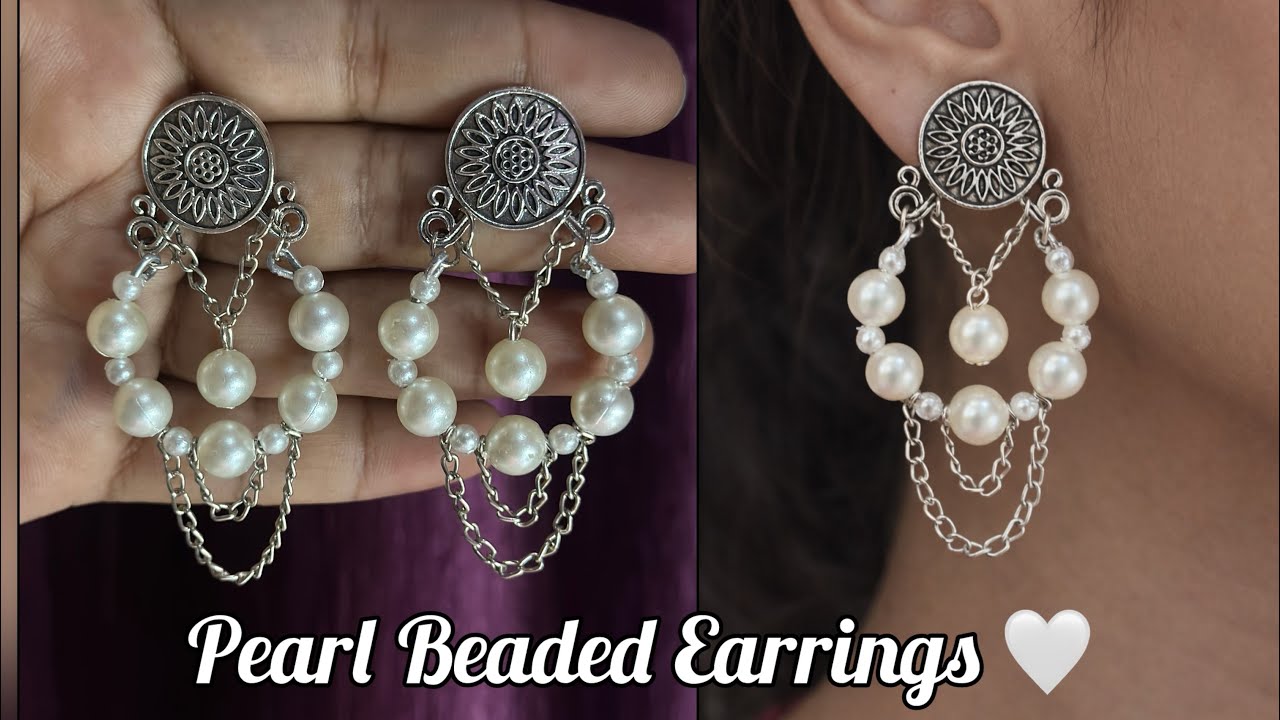 Pearl Beaded Earrings Tutorial 🤍Stylish Beautiful Pearl Earrings ✨Handmade Beaded Jewelry #trending 