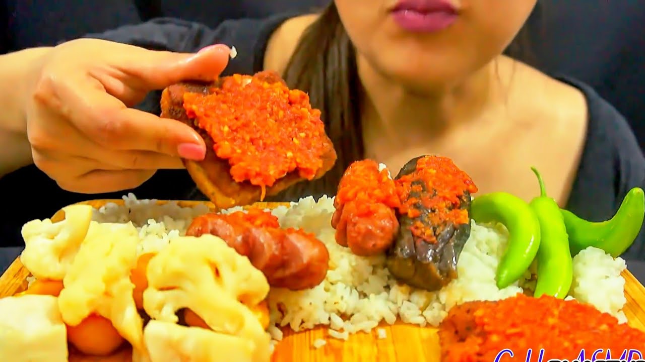 WHITE RICE/SPICY FOOD MUKBANG ASMR EATING SOUNDS (NO TALKING)