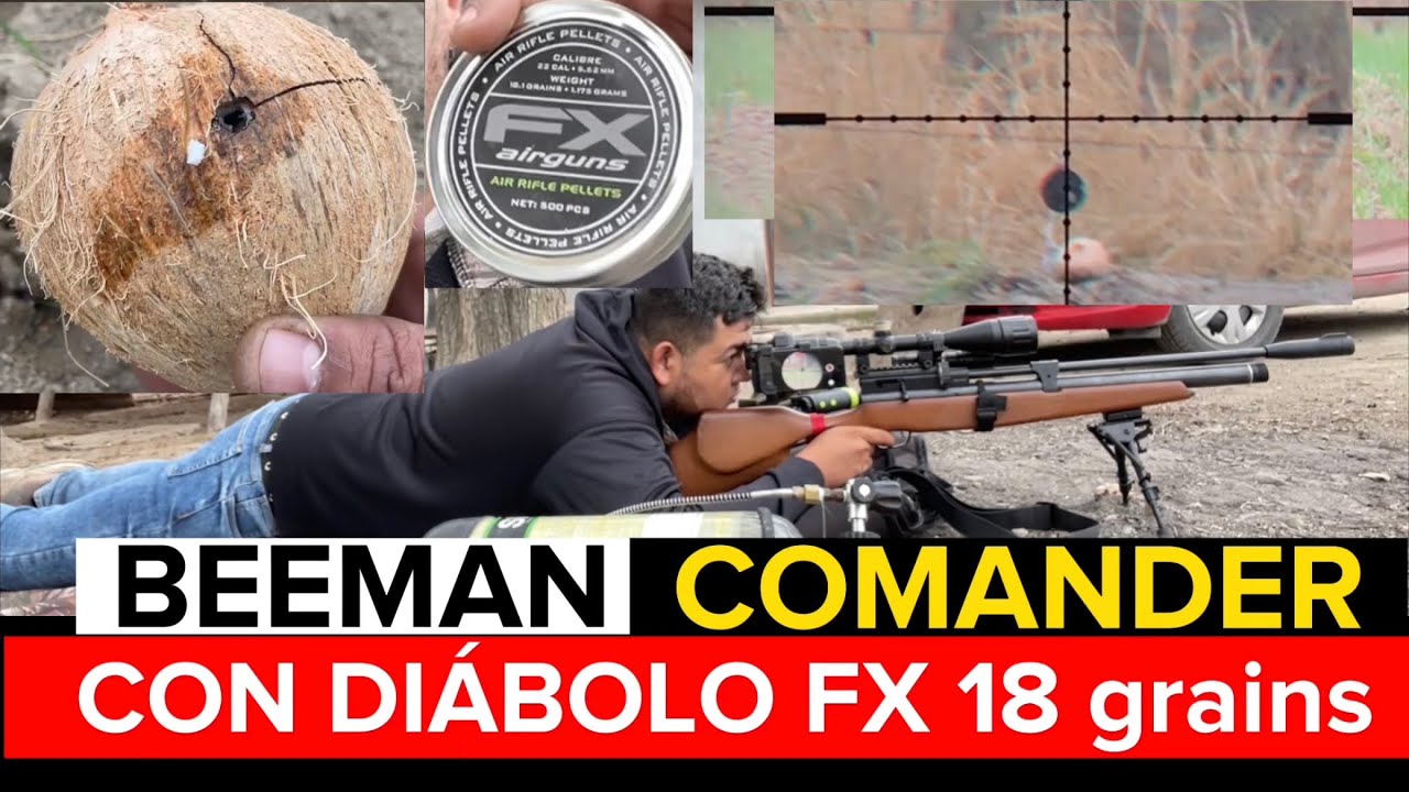 BEEMAN COMMANDER , CON DIÁBOLO FX DE 18 grains PENETRACION CON COCOS #tirodeportivo #pcp #beeman
