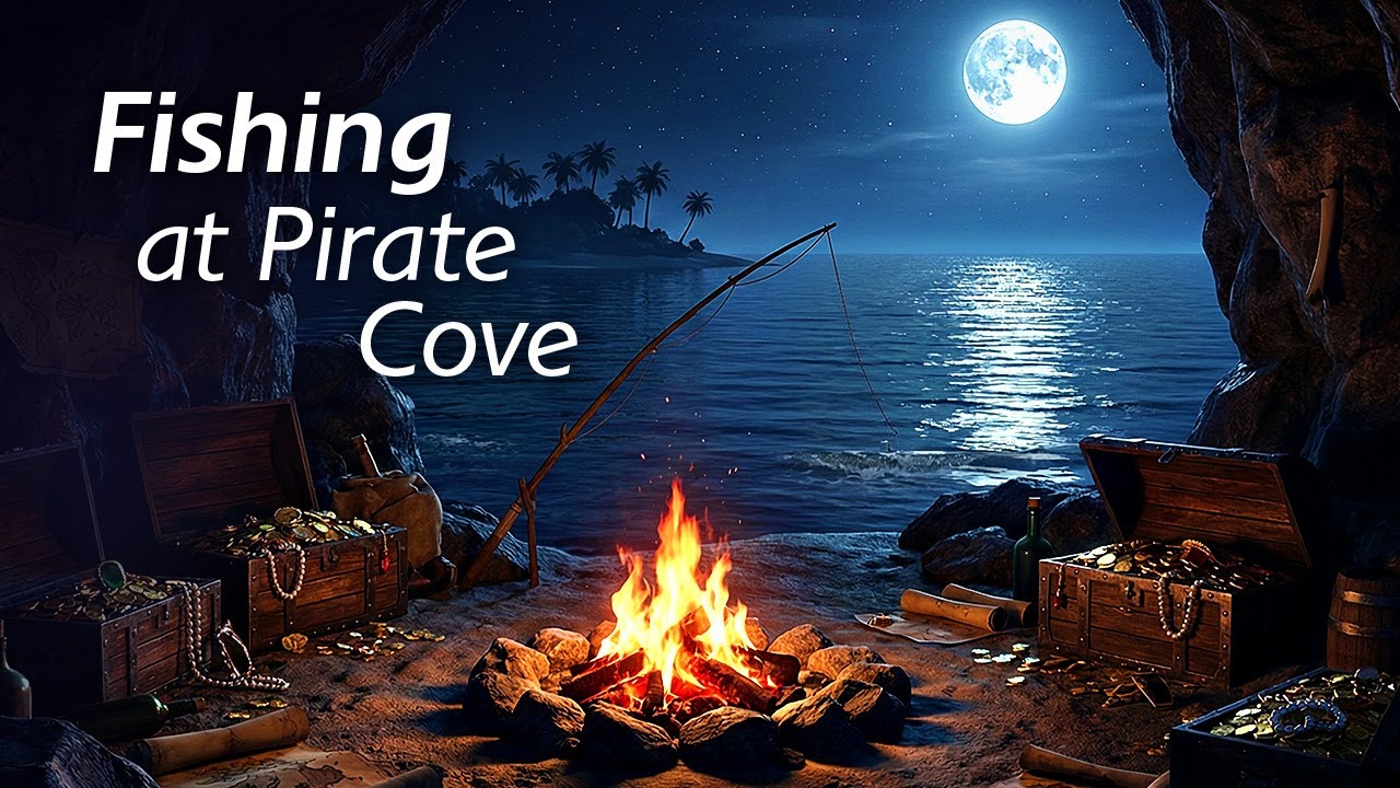 Fishing at Pirate Cove | Moonlit Campfire & Ocean Ambience (1 Hour)