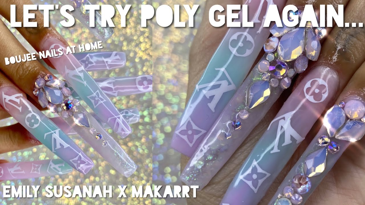 LETS TRY POLY GEL AGAIN | diy extra long Boujee nails at home | emily susanah x makarrt