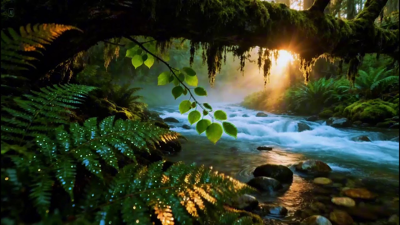 Serene Forest Ambience Sounds | Slow River Flowing for Relaxation | Morning Birds Chirping Ambience