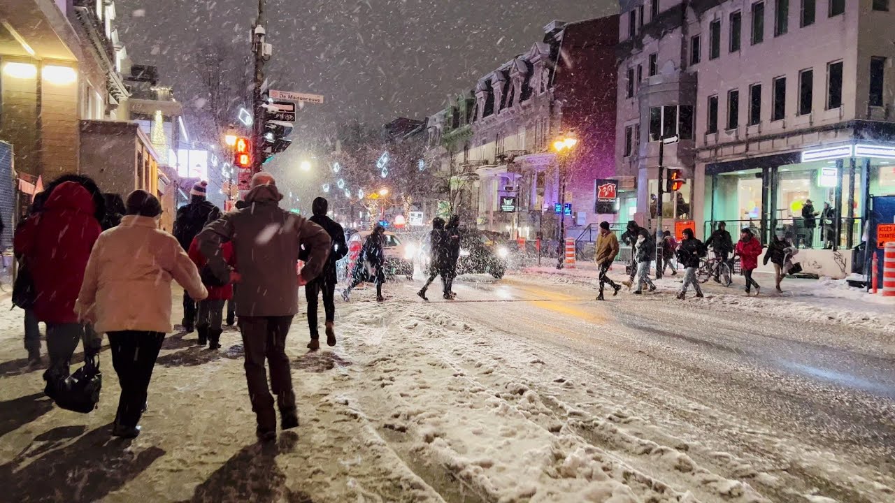 MONTREAL SAINT DENIS STREET FIRST WINTER SNOW BLIZZARD