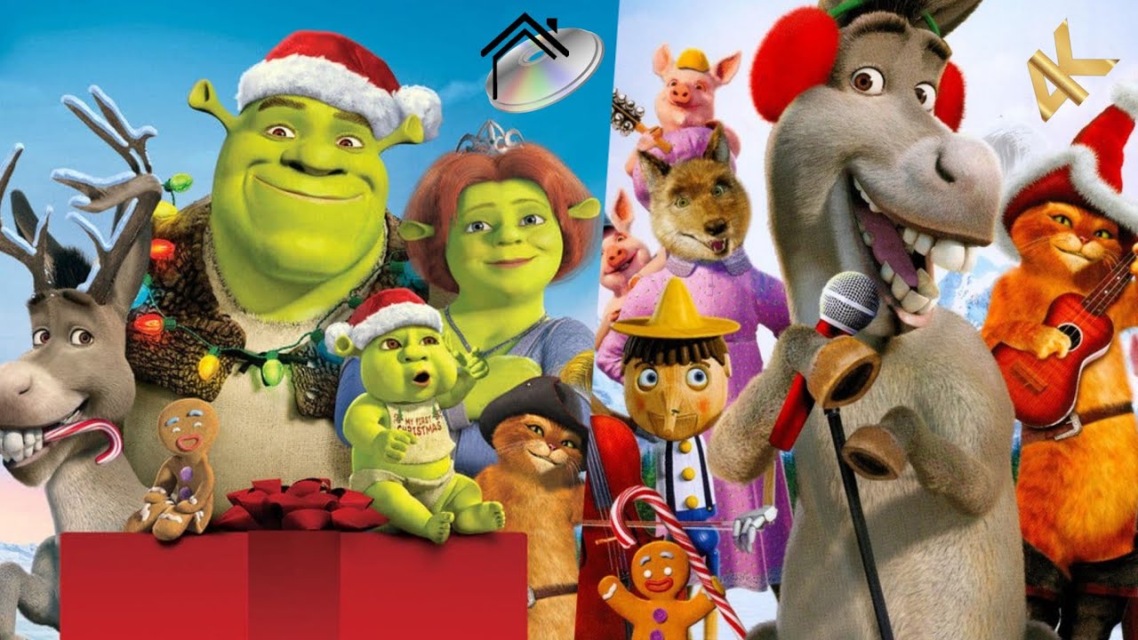 Menu de DVD(DUPLO)-Shrek no Natal (2007), Natal Shrektacular do Burro (2010) Em 4K 