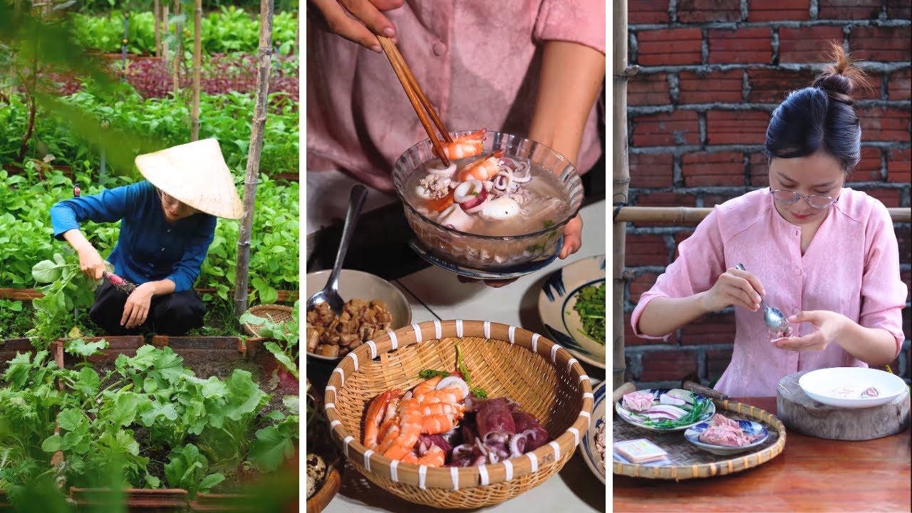 Hái Một Rổ Củ Cải Trong Vườn, Nấu Một Nồi Hủ Tiếu Mực Full Topping | Út Về Vườn