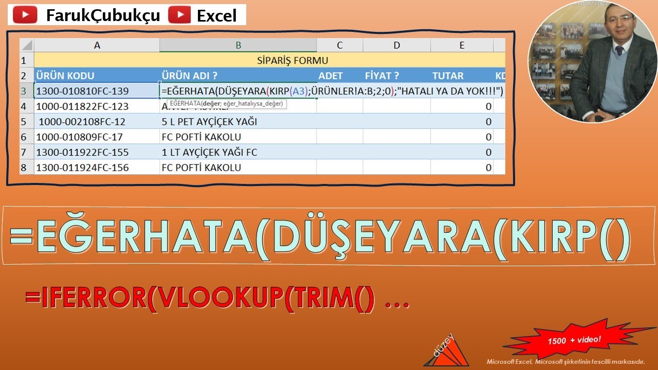 Excel DÜŞEYARA - KIRP - EĞERHATA / VLOOKUP - TRIM - IFERROR