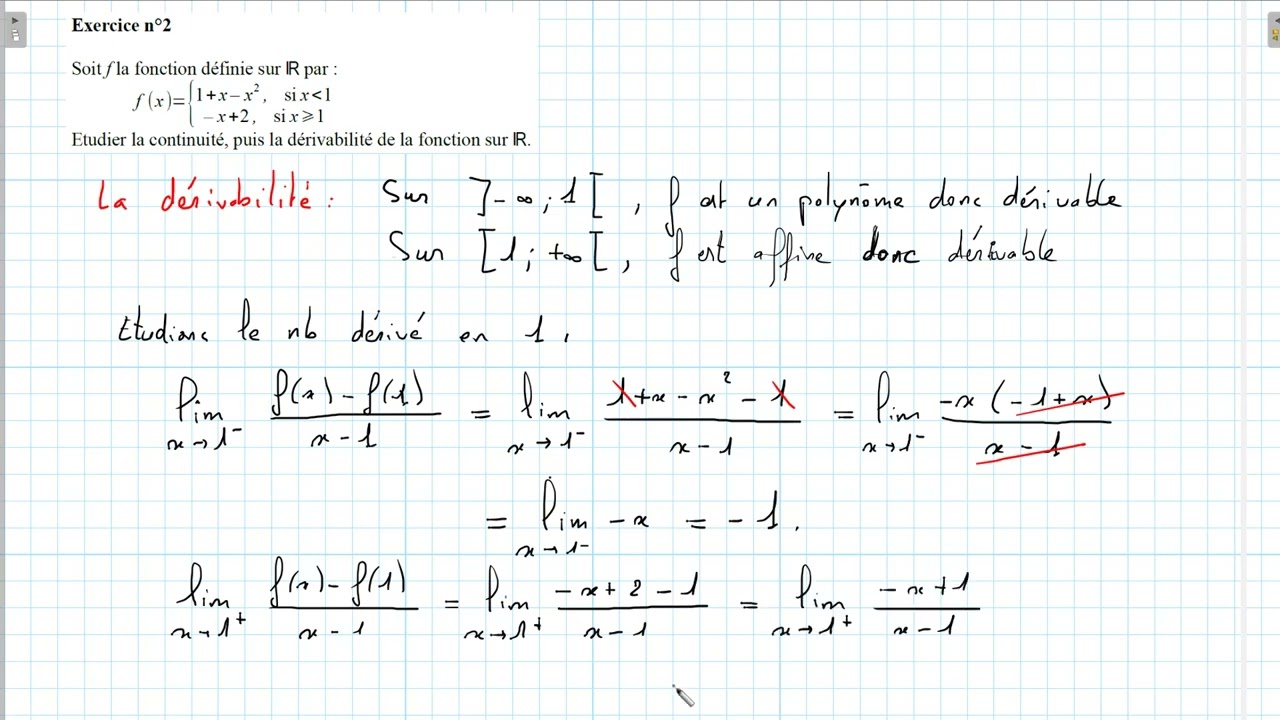 exercice 2 de la fiche sur la continuité et la dérivabilité