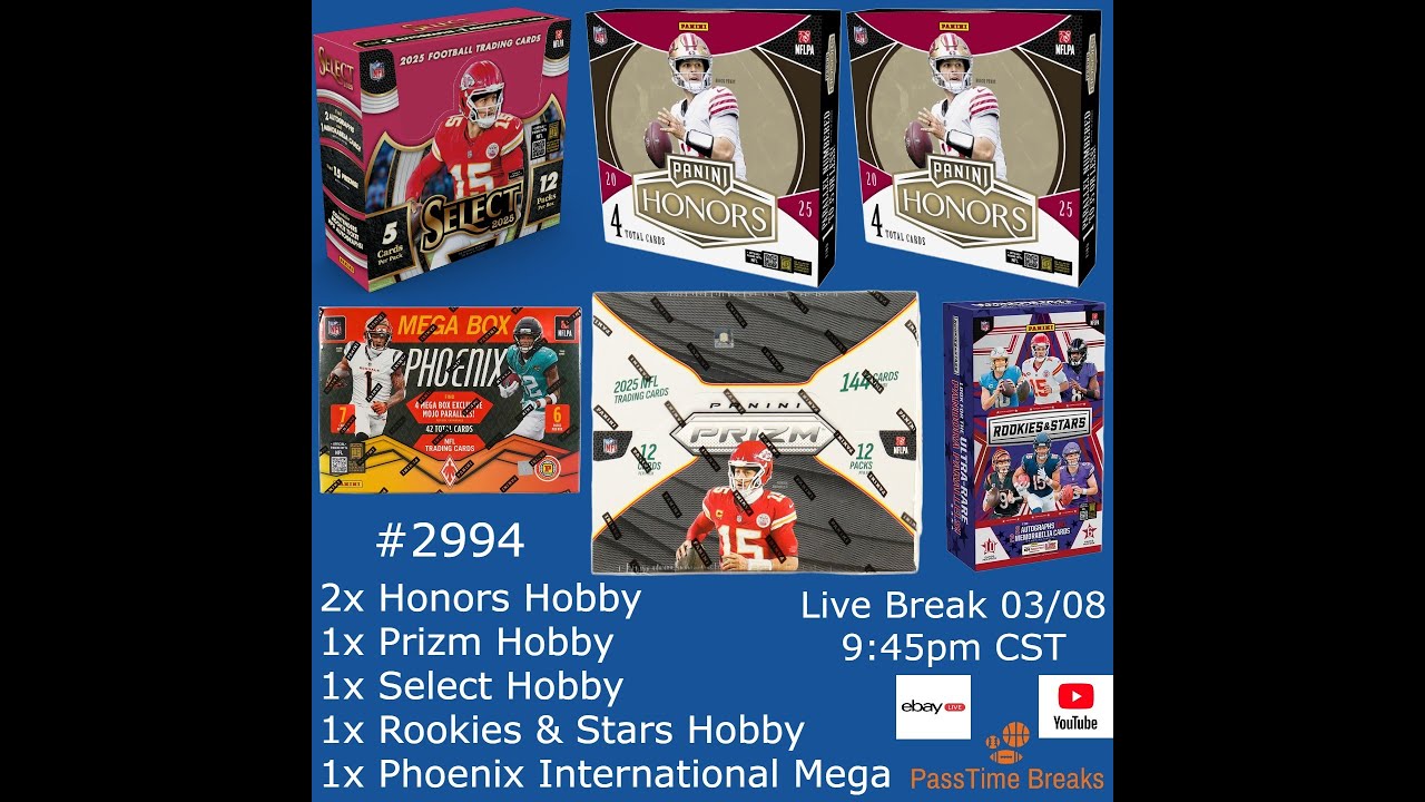 03/08 - 2025 HONORS PRIZM SELECT FOOTBALL - 6x Box Hobby Mix - PYT #2994 LIVE BREAK