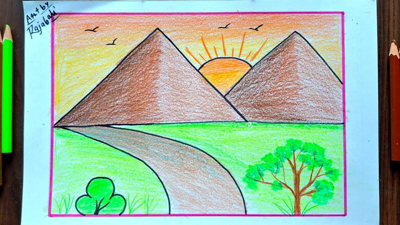 How to Draw Easy Mountain||Scenery Drawing for kids||Easy Scenery