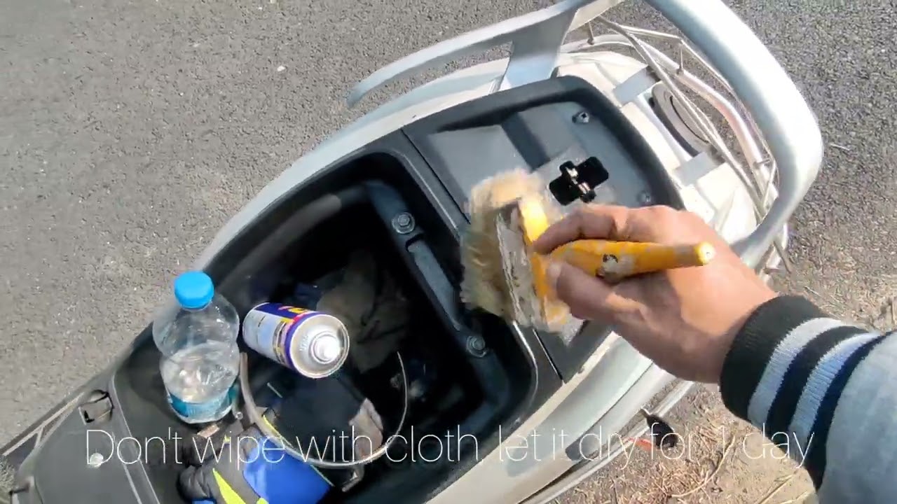 WD 40 polish like diesel wash for Scooter and Motorcycle on rough surface # Dashboard Shiner