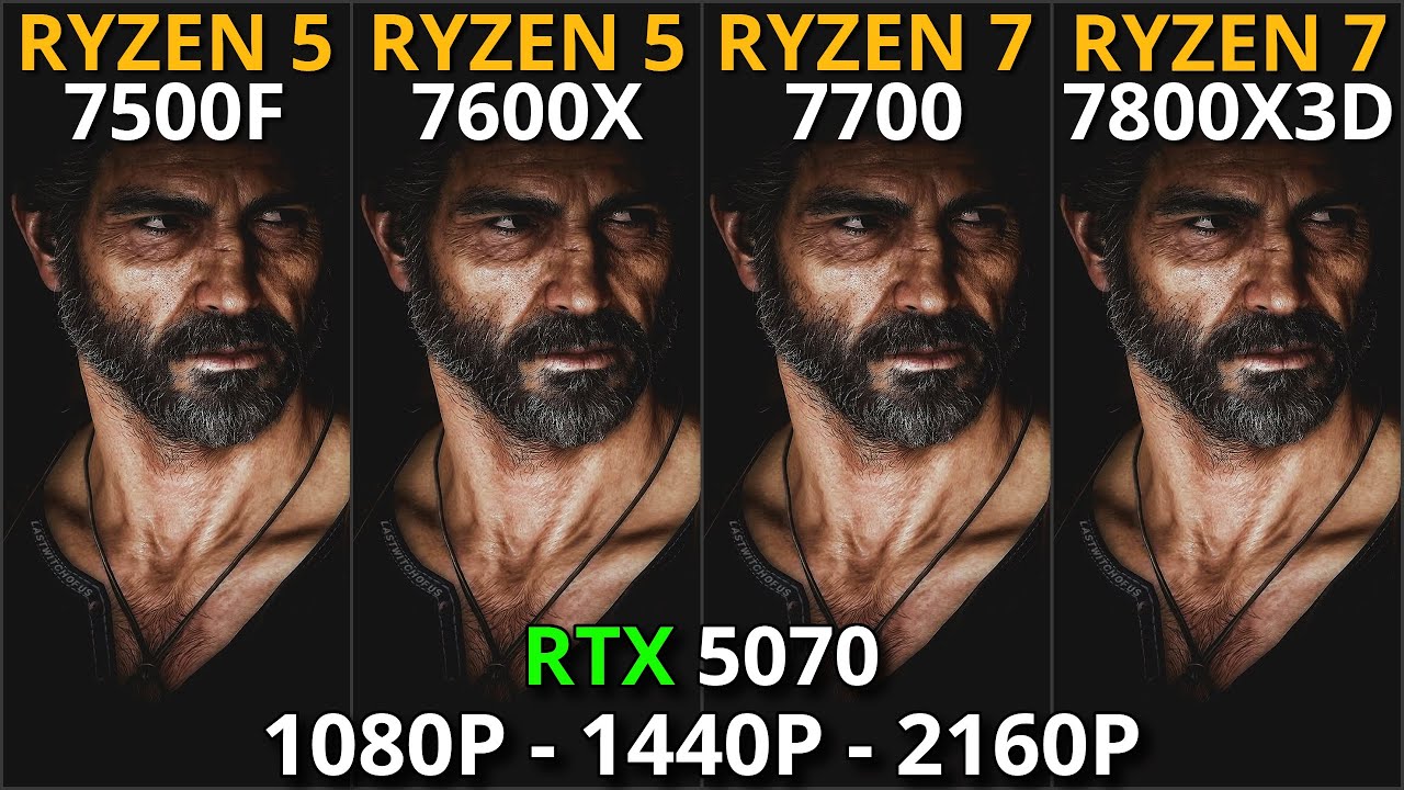 RYZEN 5 7500F vs RYZEN 5 7600X vs RYZEN 7 7700 vs RYZEN 7 7800X3D | RTX 5070 | 1080p, 1440p, 4K