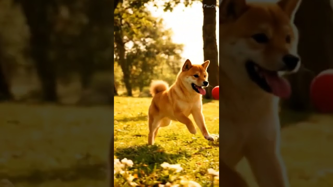 "Shiba Inu Chasing Red Ball in the Field 🐾 So Cute!"