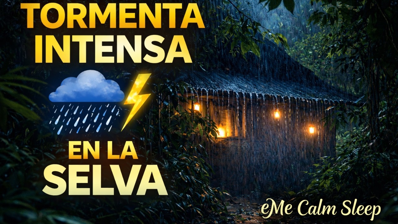 Tormenta Intensa en la Selva 🌧️⚡ Lluvia Nocturna Natural ,Sueño Profundo, Relajación y Ruido Blanco