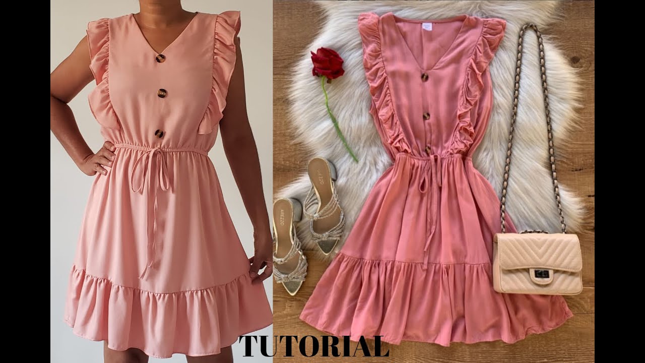 COMO CORTAR E COSTURAR UM VESTIDO COM BABADOS NO OMBRO