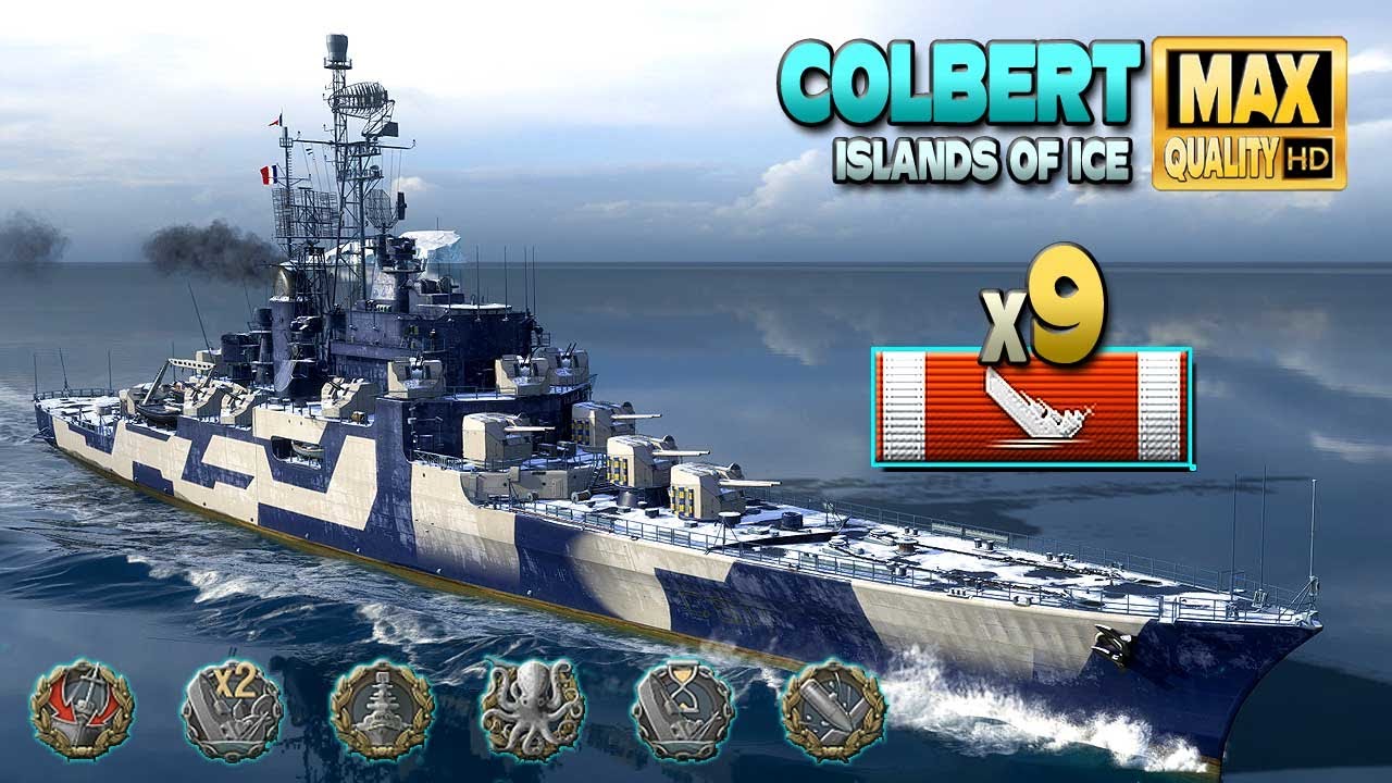 крейсер Кольбер: Отличная игра, уничтожено 9 кораблей - World of Warships