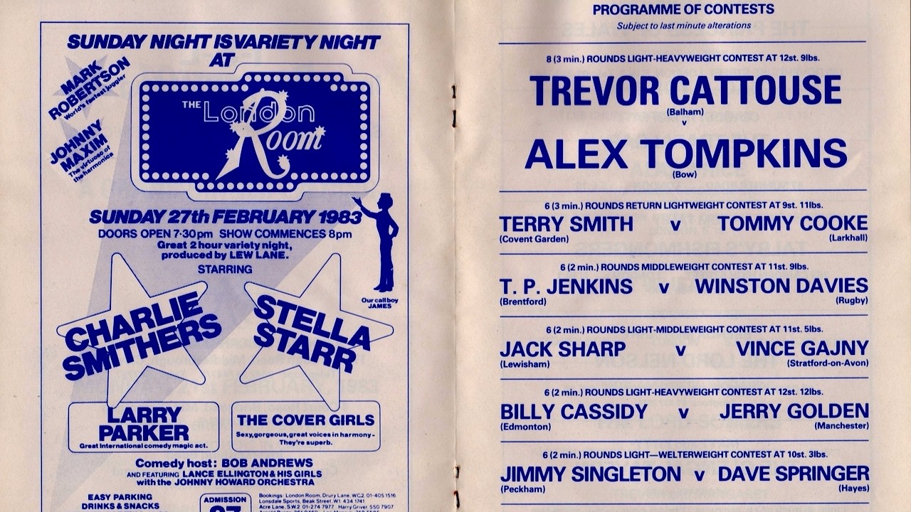 Boxing JACK SHARP vs VINCE GAJNY 31 January 1983, Elephant & Castle, Southwark
