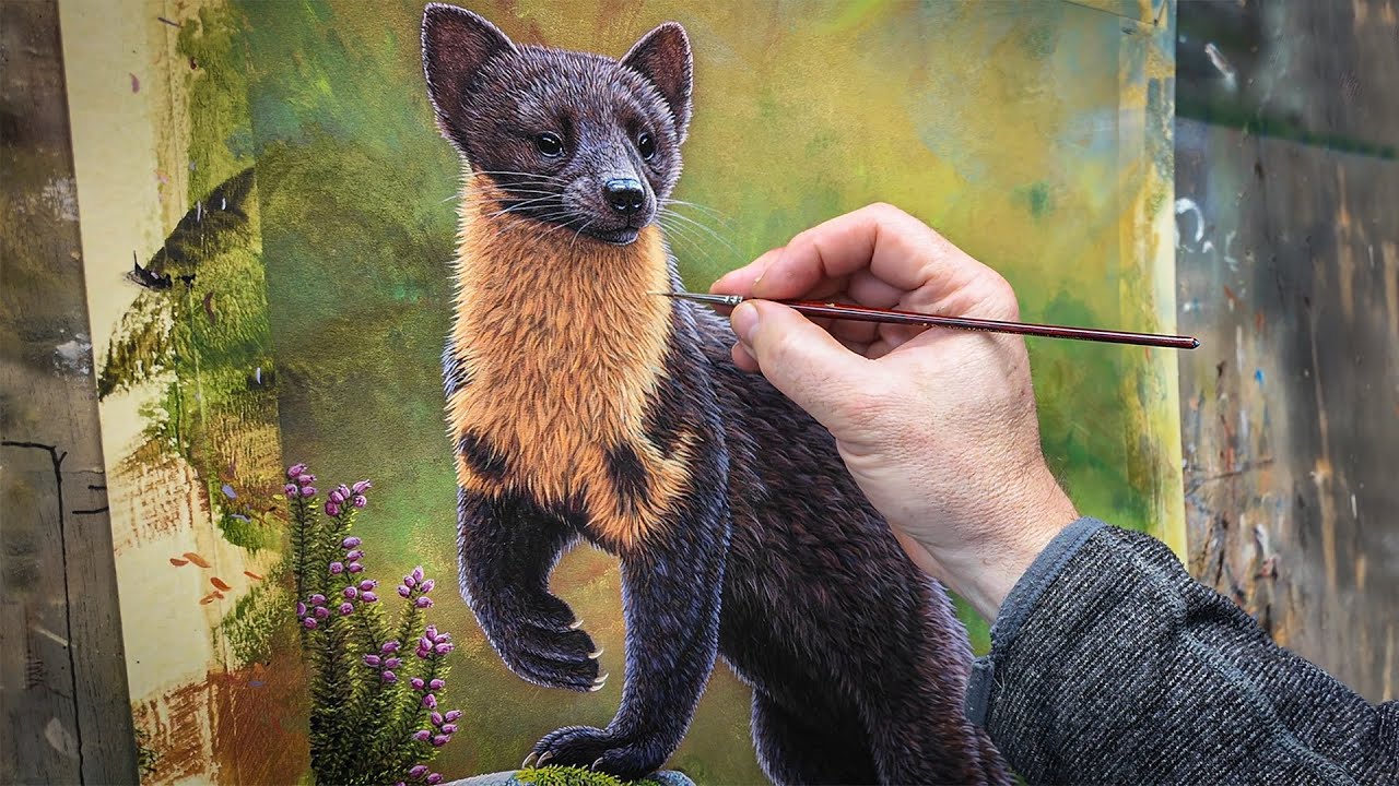 Timelapse Shows How I Bring This Pine Marten Painting Alive | Wildlife Art | Robert E Fuller
