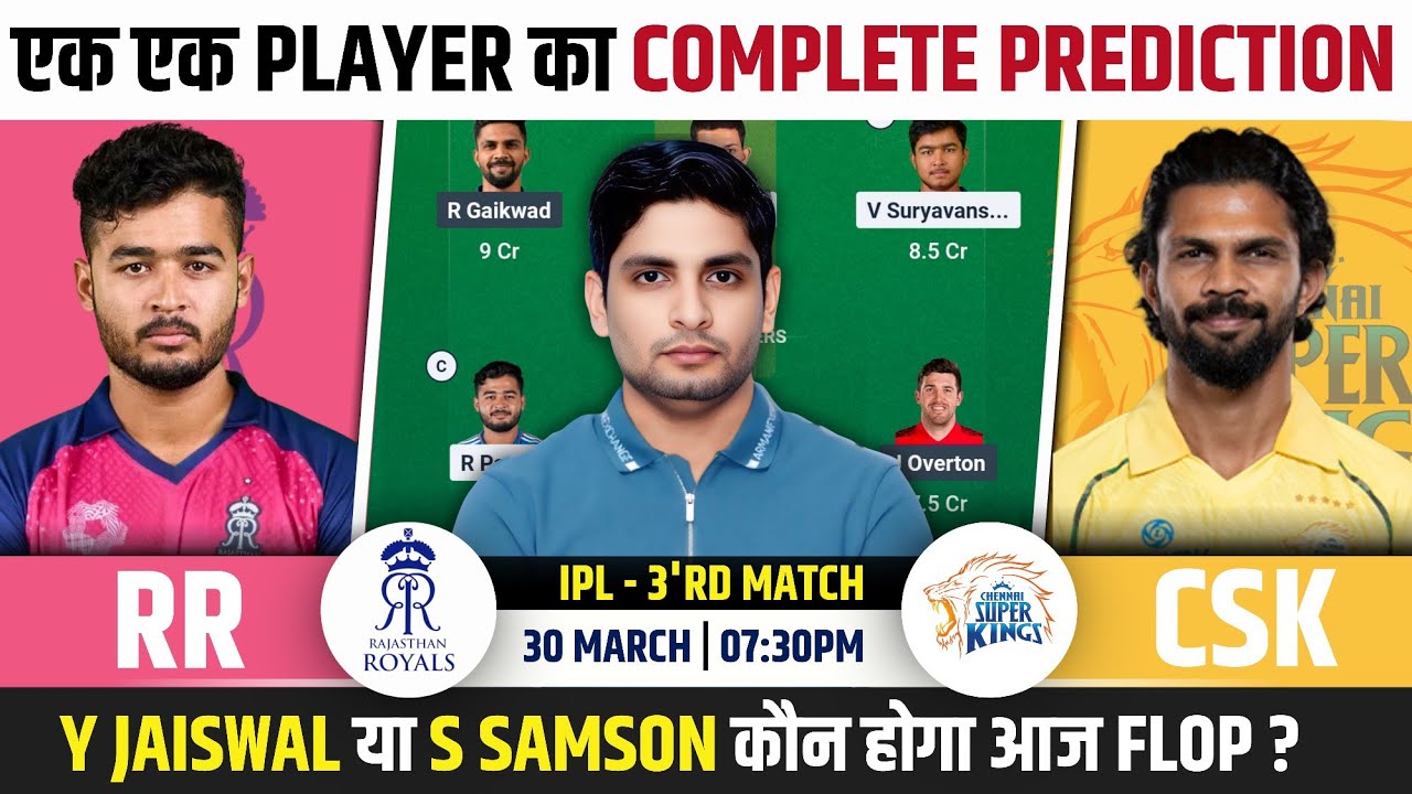 RR vs CSK Dream Team, RR vs CSK IPL 2026 Match Prediction, RR vs CSK IPL 2026 3'rd Match Dream Team