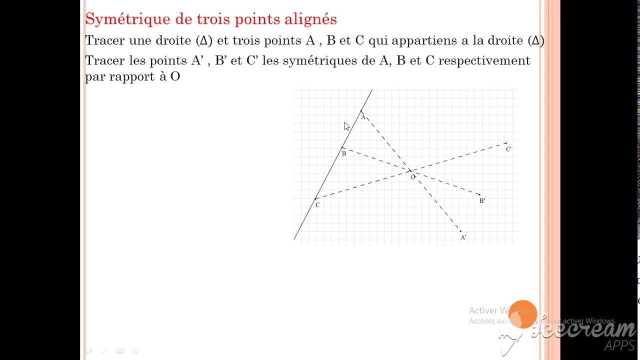 symétrie centrale: symétrique des points alignés