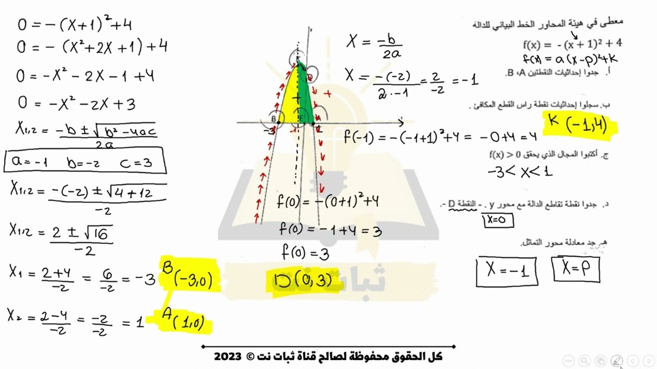 مراجعة للامتحان | بحث دالة تربيعية | رياضيات للصف التاسع | شرح مفصل جدا جدا