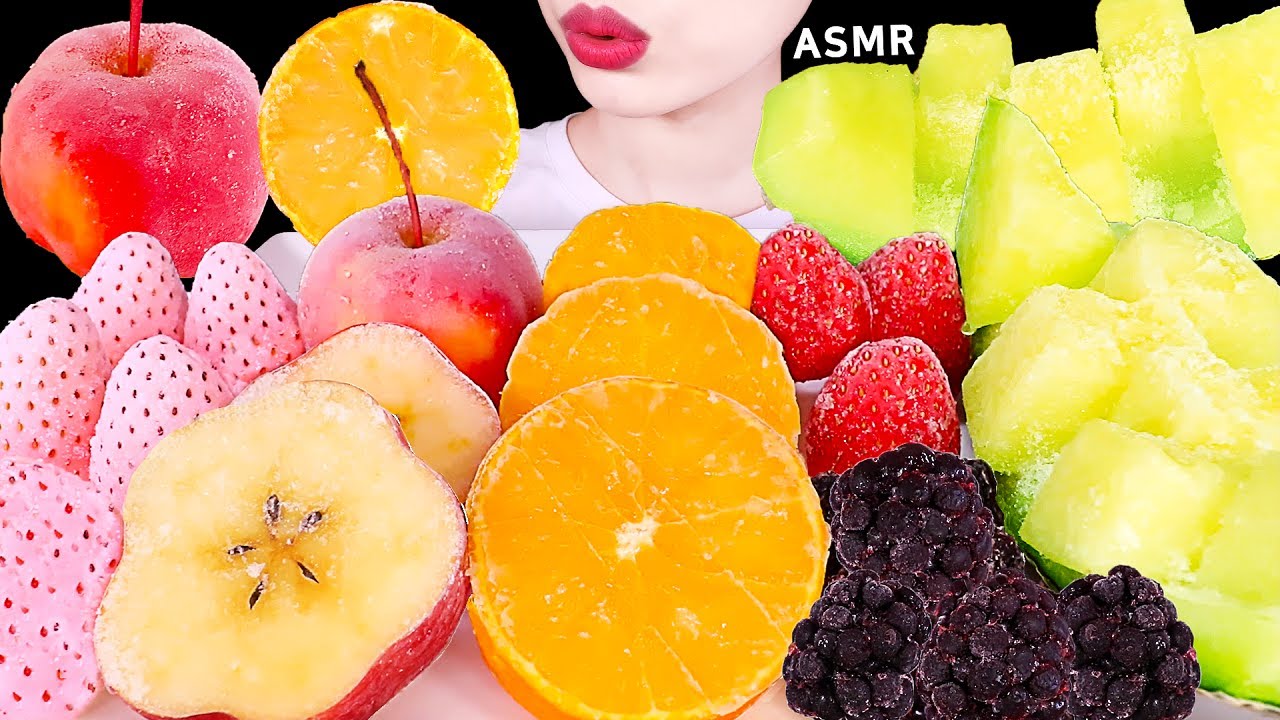 ASMR MUKBANG｜FROZEN FRUITS 얼린과일 STRAWBERRY, TANGERINE, APPLE, MELON, BLACKBERRY EATING SOUNDS 디저트먹방