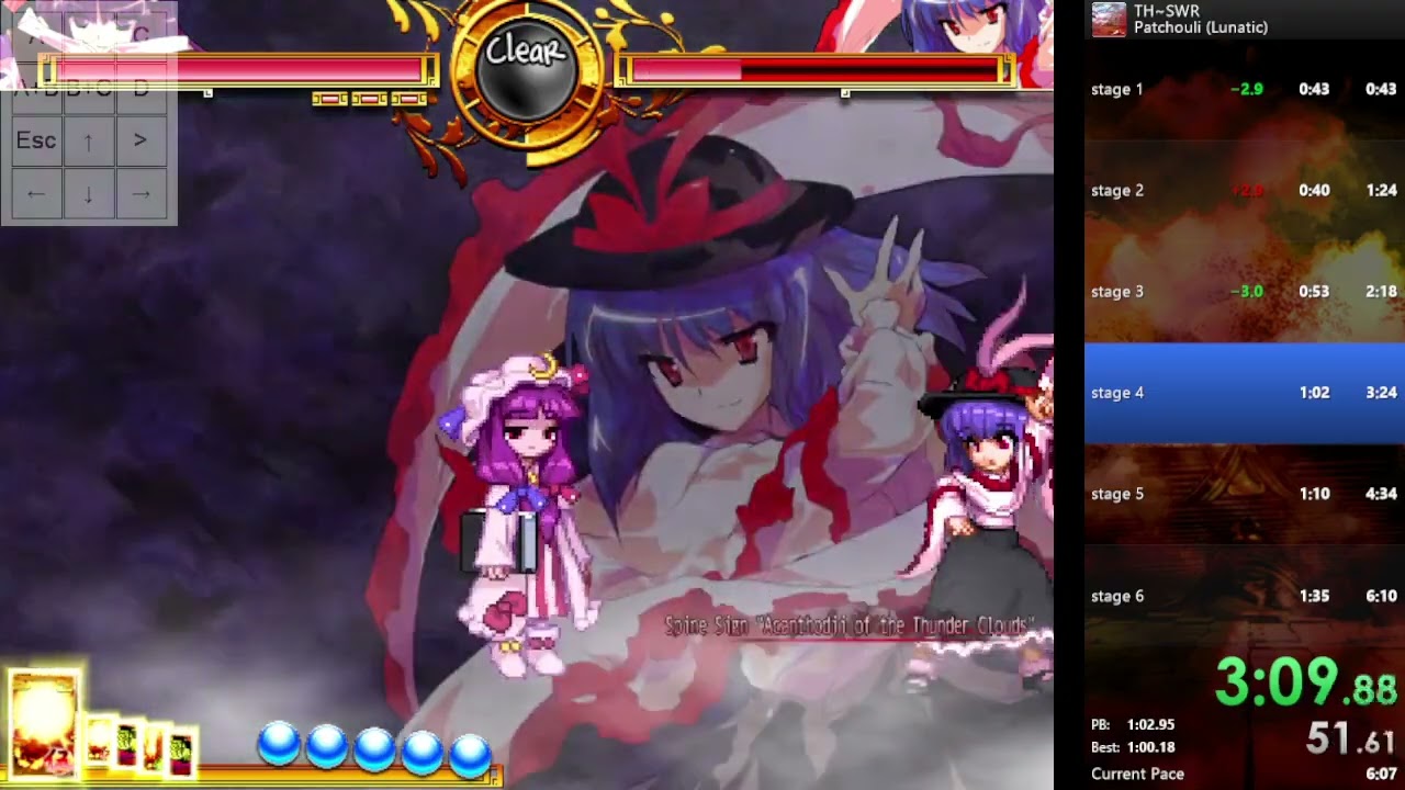 Touhou SWR Patchouli Lunatic Story 6:05 speedrun