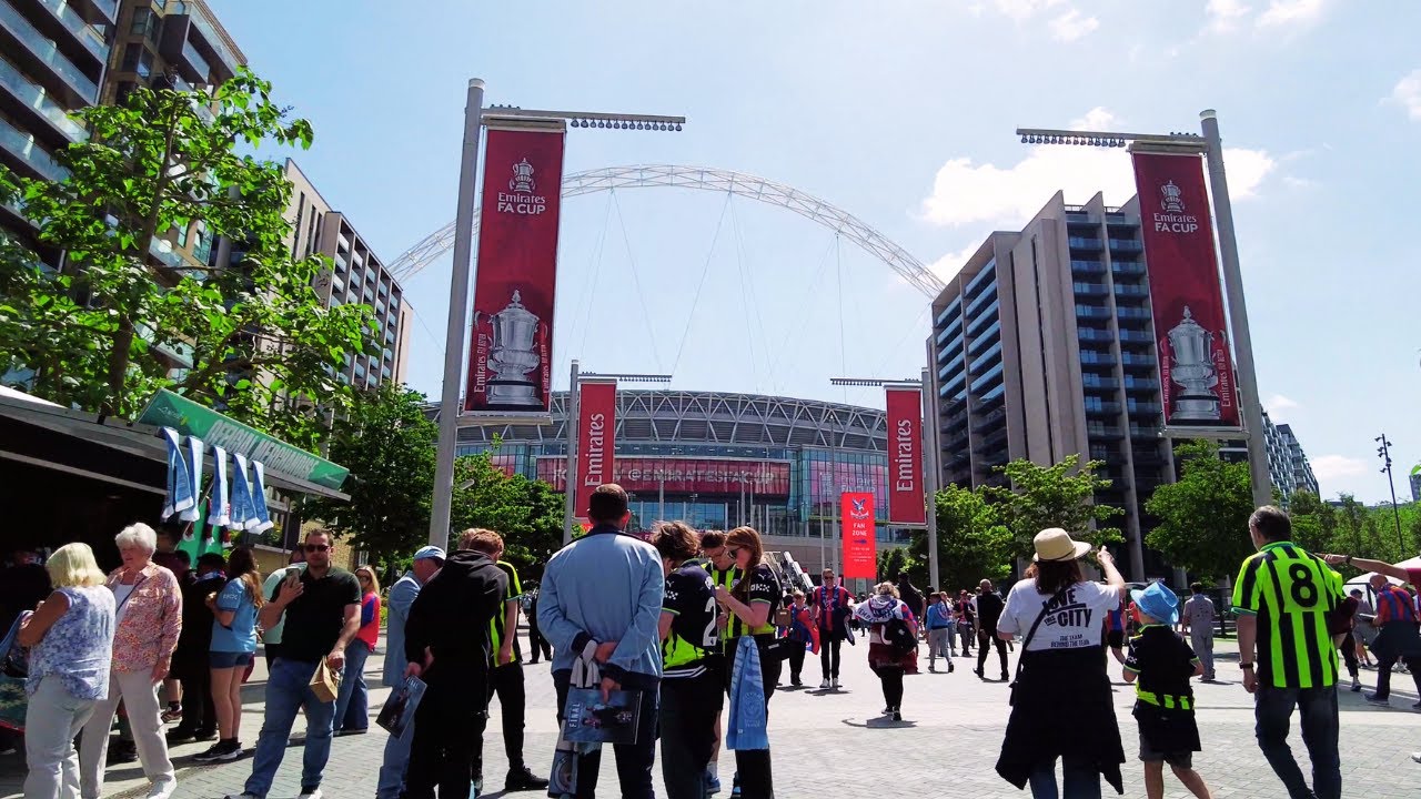 Man City & Crystal Palace fans making the traditional walk up Wembley Way for the FA Cup Final