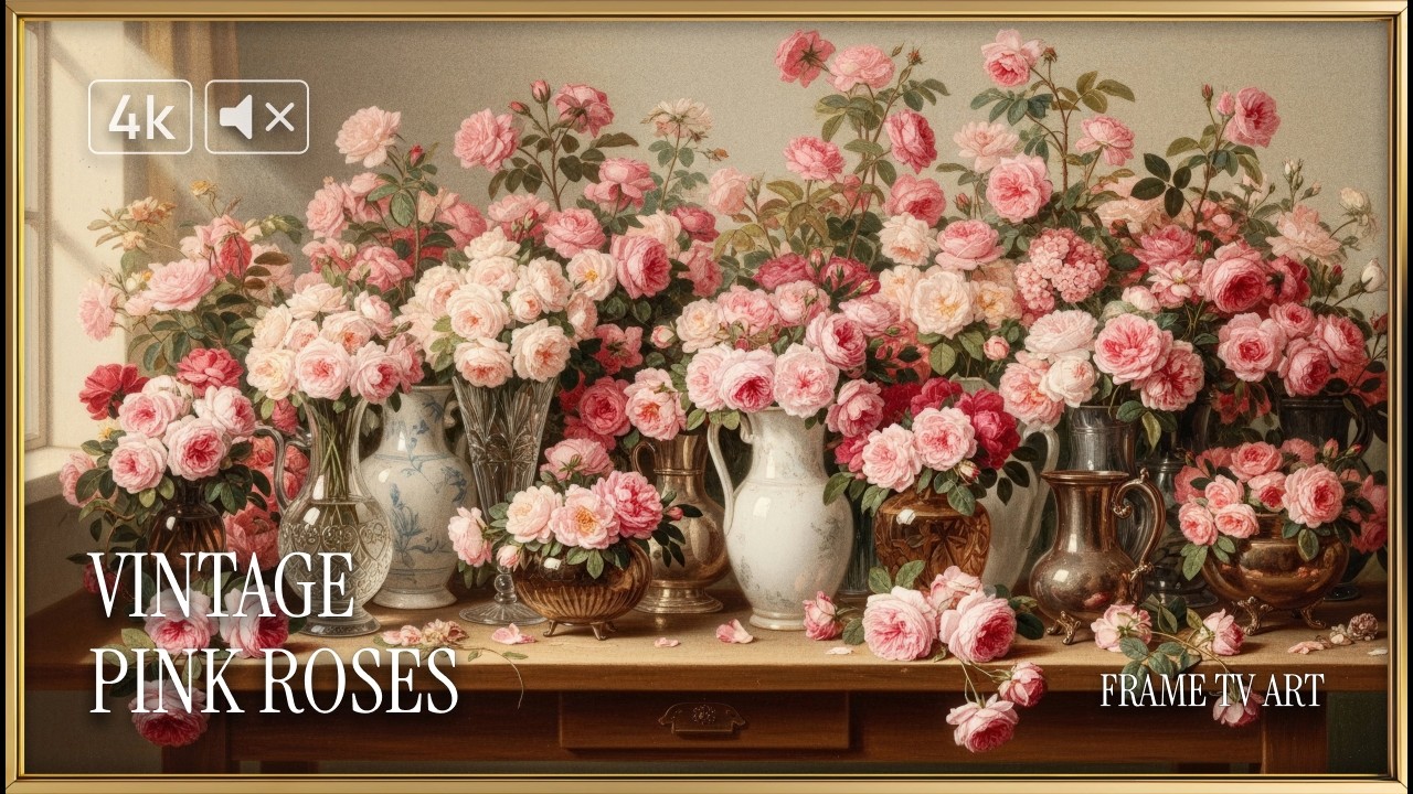 Frame TV Art Vintage Pink Roses 4K | Floral Oil Painting Screensaver | No Music 6 Hours