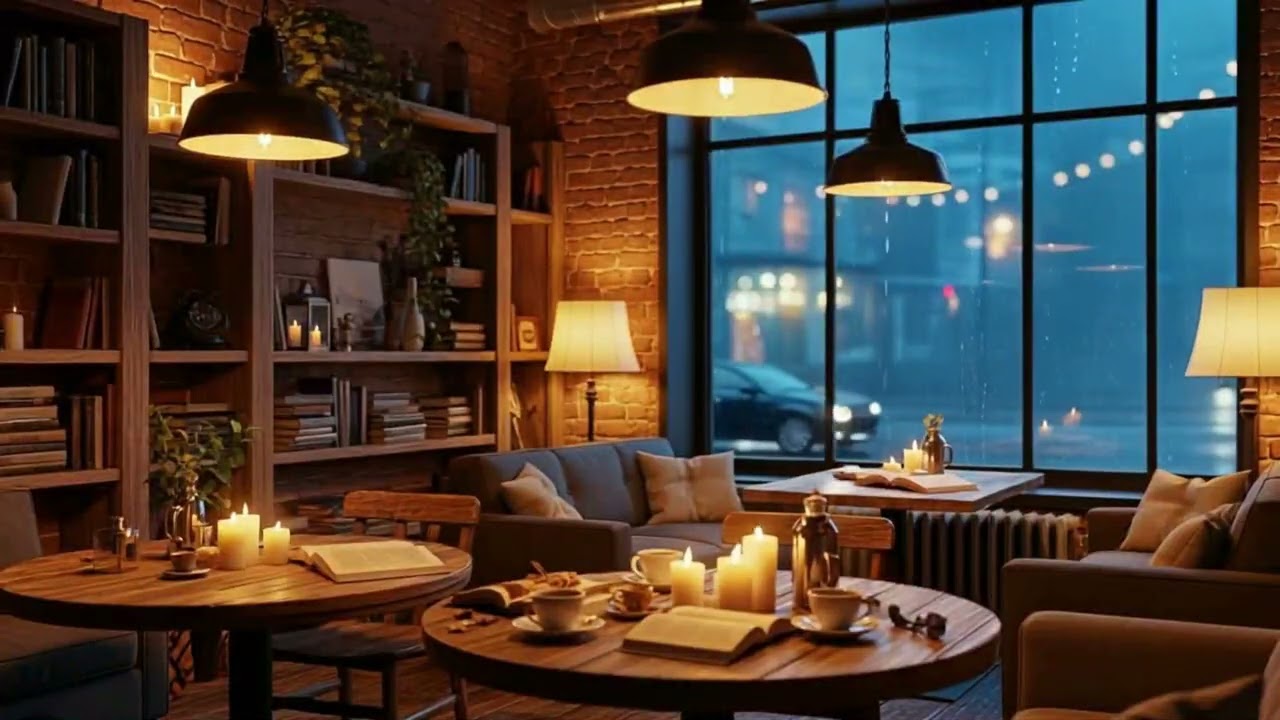 cozy winter jazz cafe ASMR • slow piano & rain sounds • study relax sleep • warm coffee ambiance