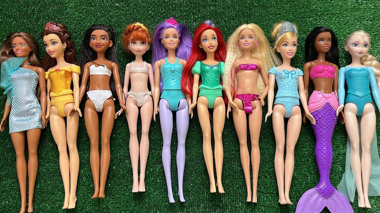 ASMR Most Popular Disney Princess Mattel Dolls   lots of colorful rainbow Dresses   unpacking toys 1
