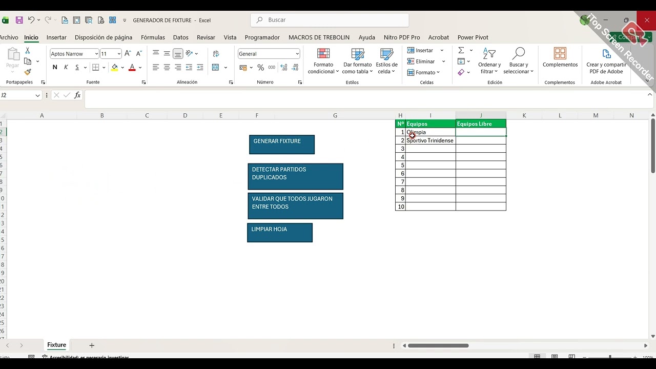 Archivo Generador automatizado de Fixture de Fútbol en Excel