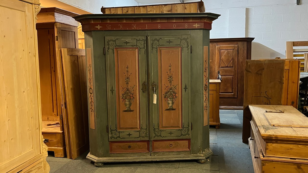 Early 1800’s Original Painted Pine Armoire (J4052J) @PinefindersCoUk 