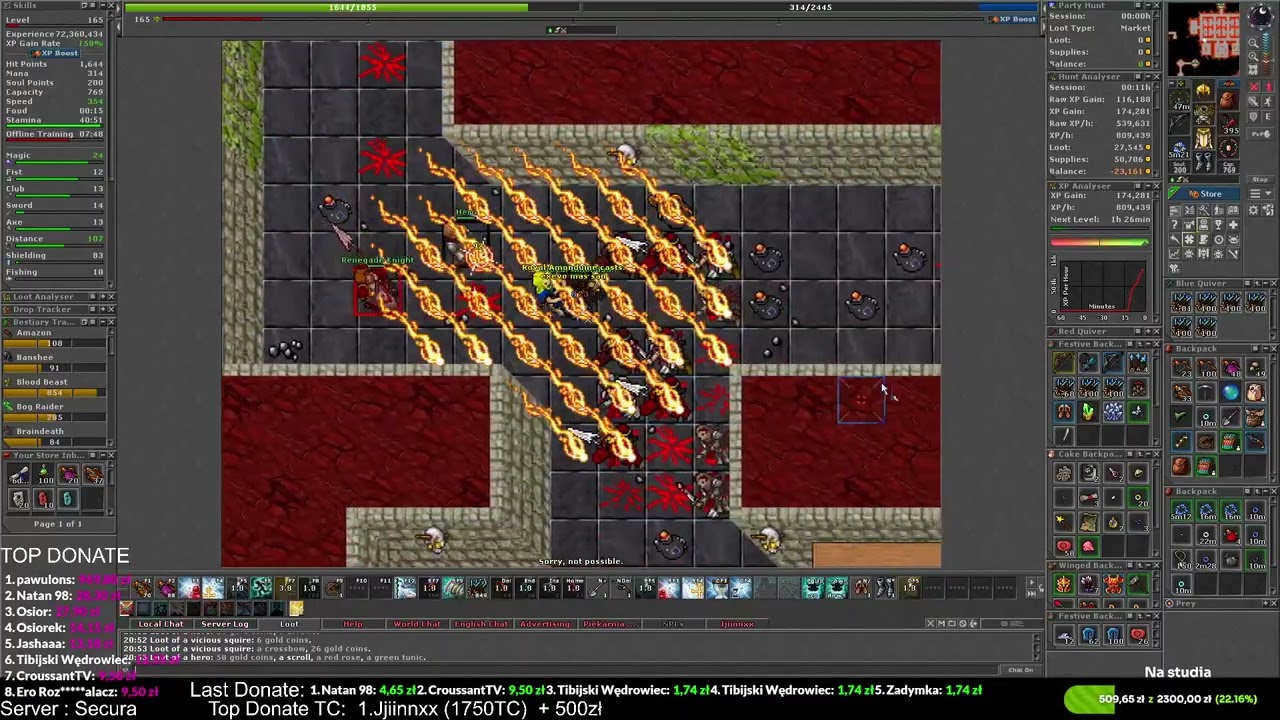 Szybki huncik na Hero Cave z AOE strzałkami #tibia 2025 Gameplay PL! 20 minut exp miejsc&oacute;wki dla RP