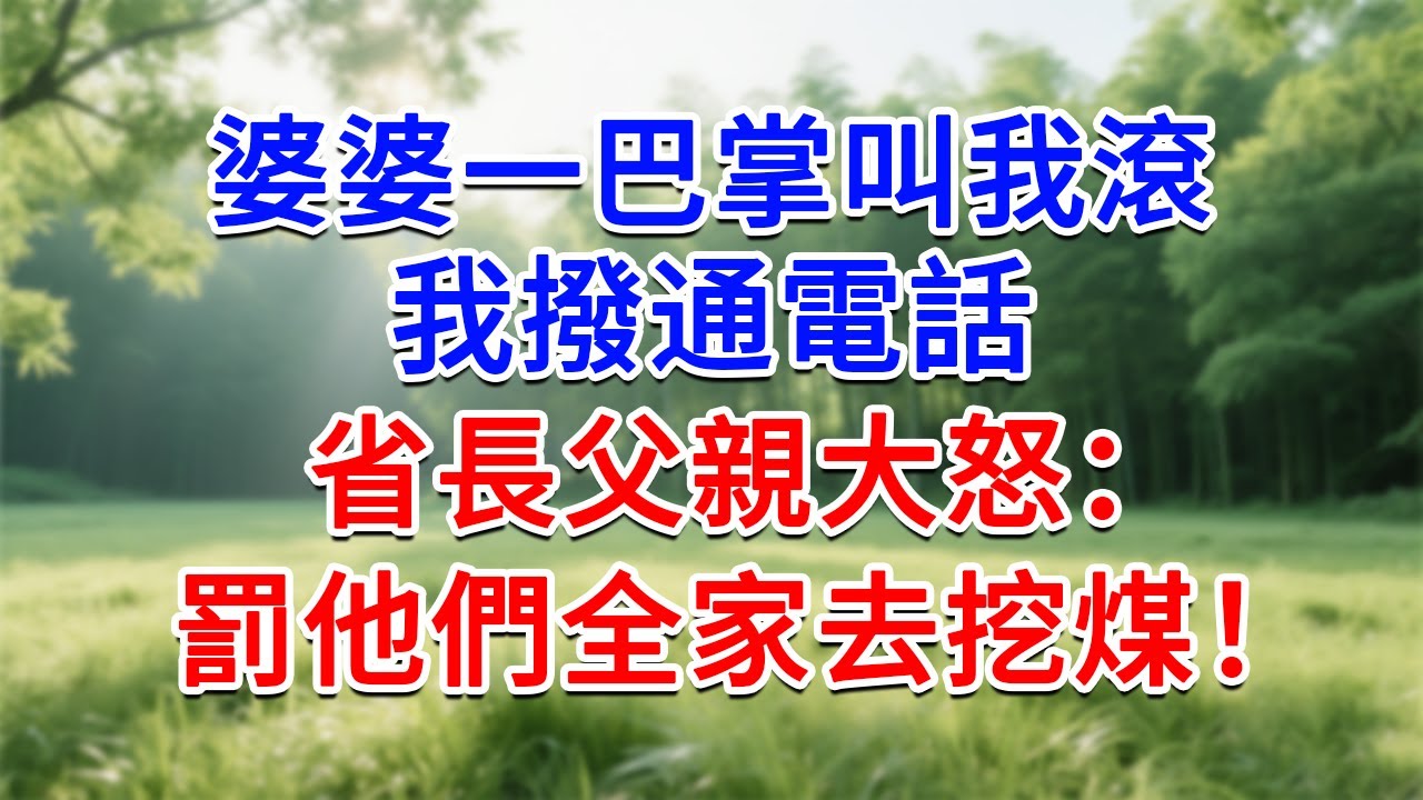 婆婆一巴掌叫我滾，我撥通電話，省長父親大怒：罰他們全家去挖煤！#為人處世#生活經驗#情感故事#故事#小說#戀愛#情感#婚姻