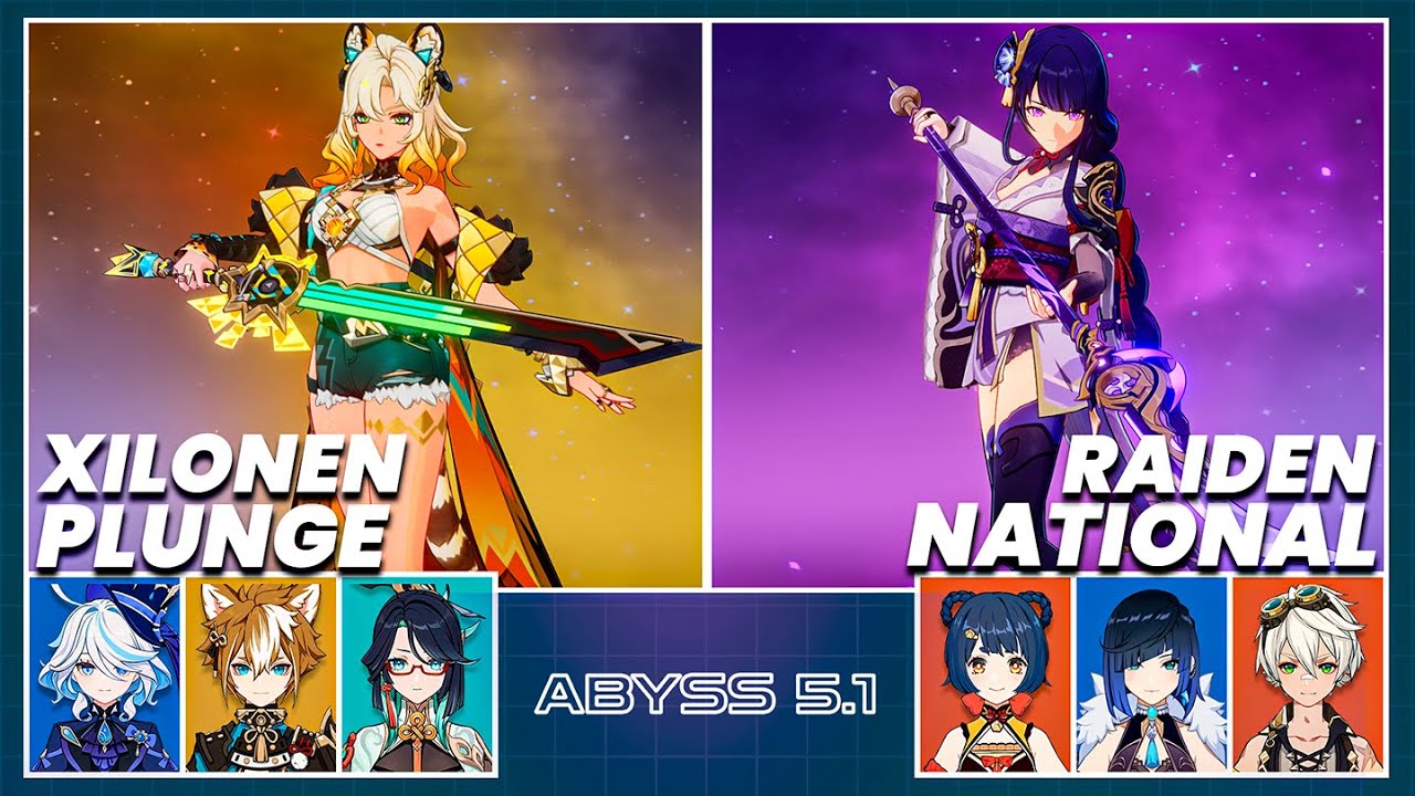 NEW Spiral Abyss 5.1 - C0 Xilonen Plunge & C0 Raiden National - Floor 12 - 9 Stars Genshin Impact