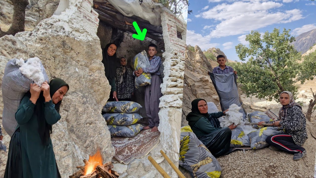 Life in a cave | Trying to survive in the heart of the mountains, from wool to making pillows🗻🔥