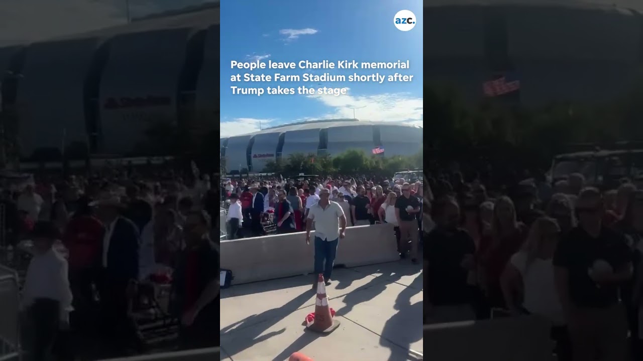 People exit State Farm Stadium shortly after Trump takes stage during Charlie Kirk memorial