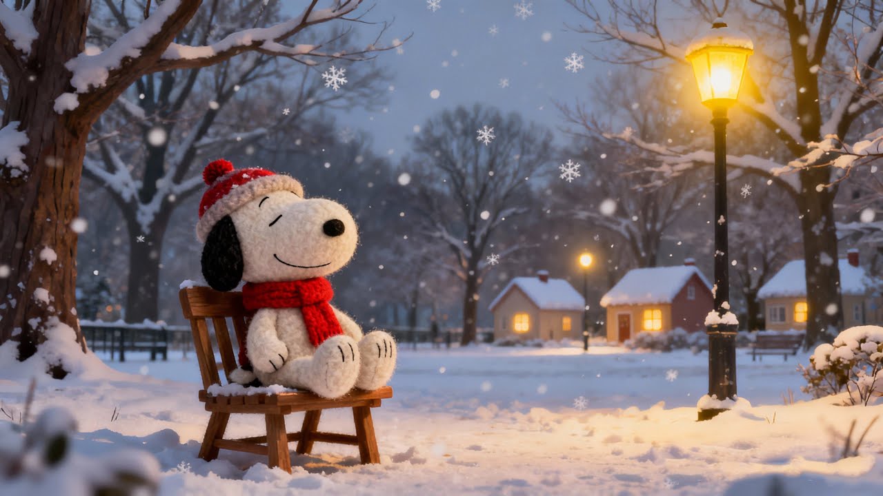 ❄️ Snoopy’s Snowy Evening ☕ Cozy Winter Lofi Jazz Nights 🌙 Relaxing Music for Study & Peace