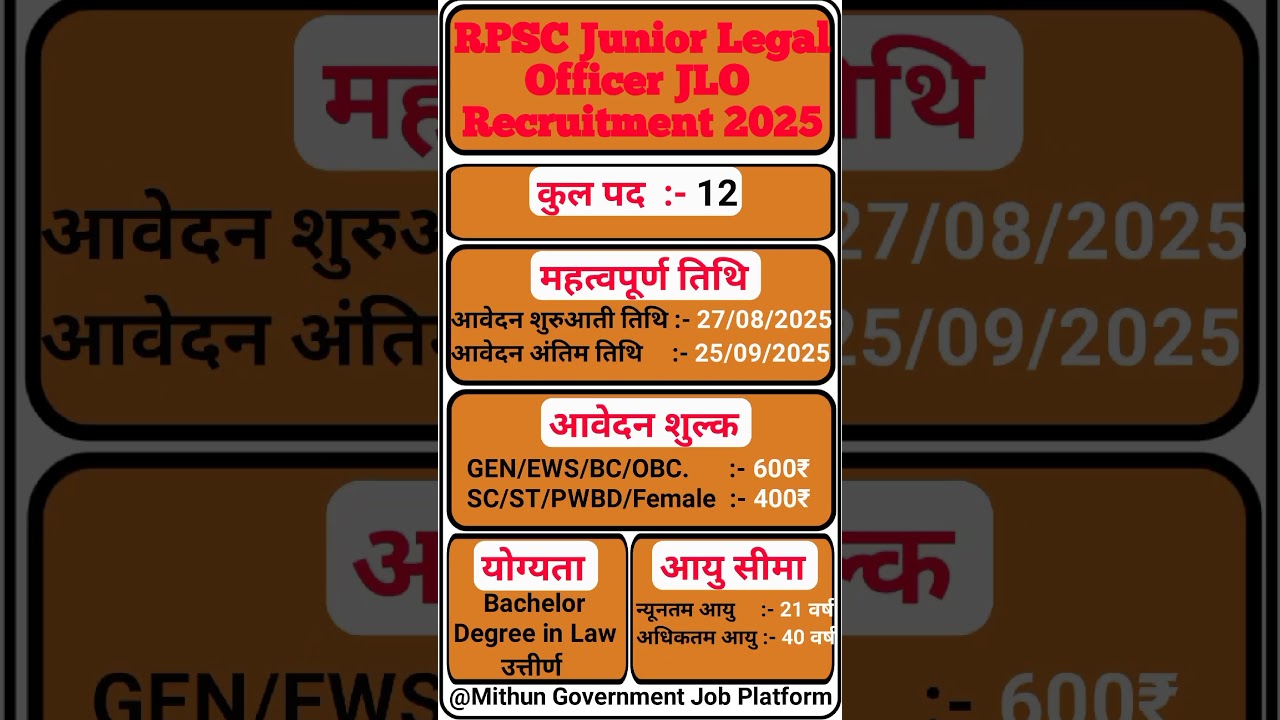 Junior Legal Officer Rajasthan |  jlo vacancy 2025 | jlo वैकेंसी इन राजस्थान 2025 |  jlo vacancy