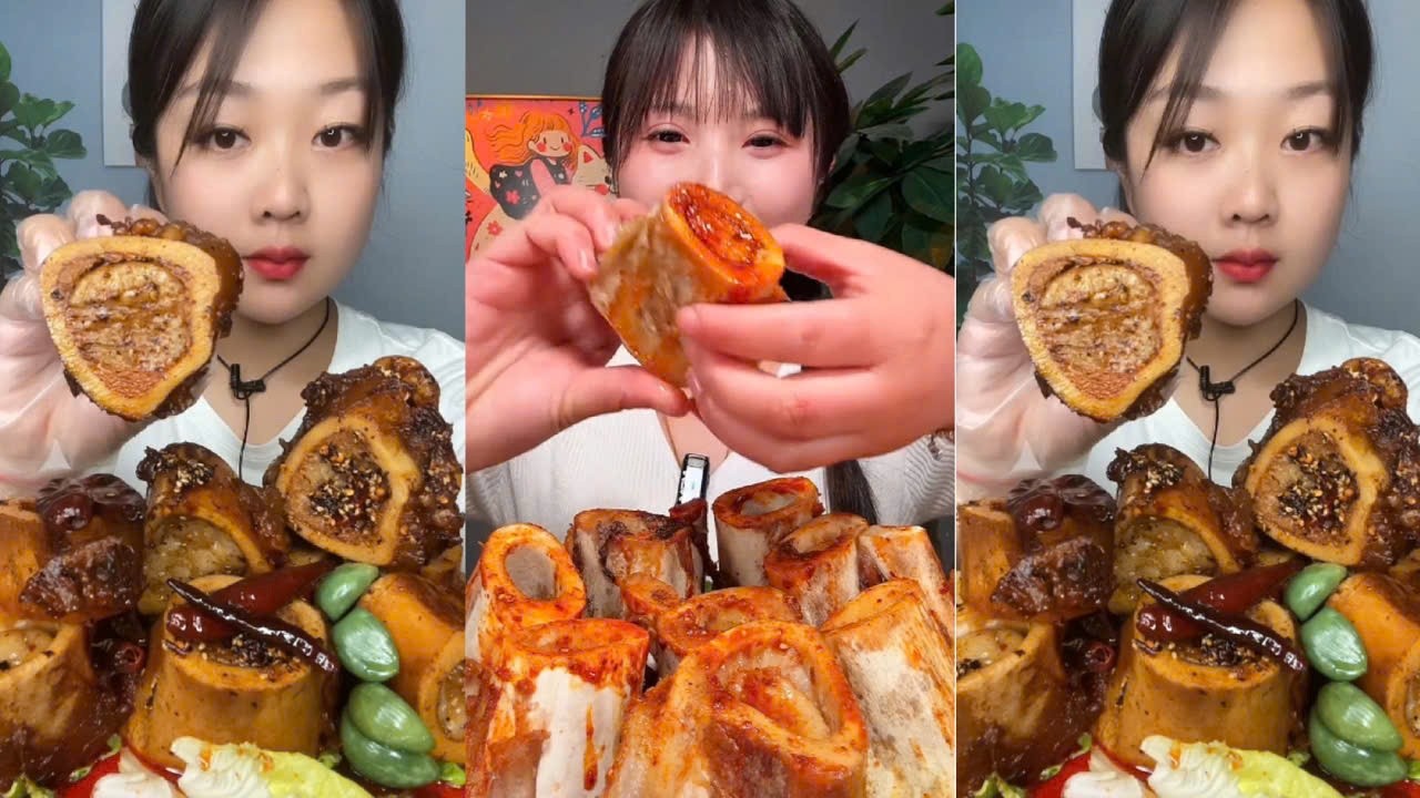 Eating Braised Beef Bone Marrow, Challenge Eating Super Spicy Braised Beef Bone Marrow