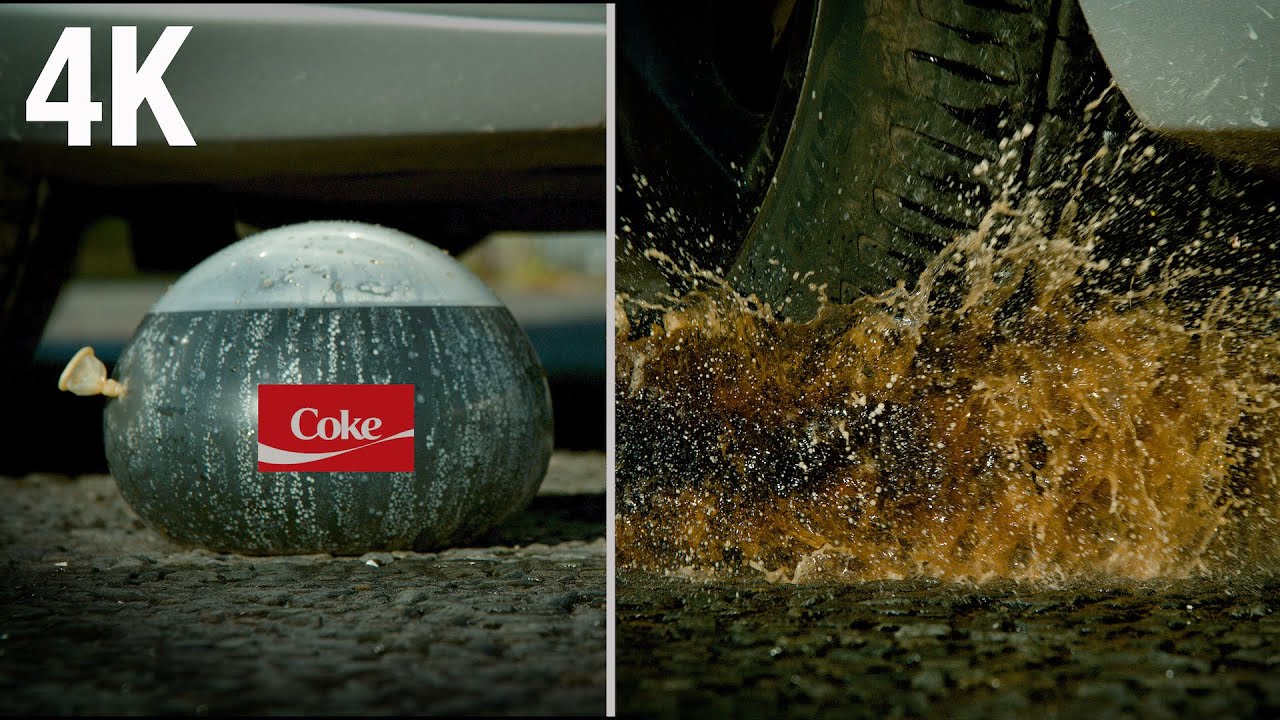 CAR vs COKE BALLON in 4K Slow Mo