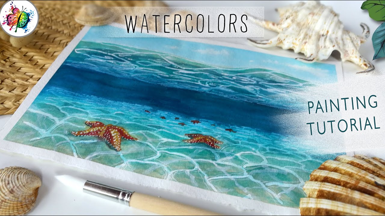 Step by Step WATERCOLOR TUTORIAL underwater ocean starfish