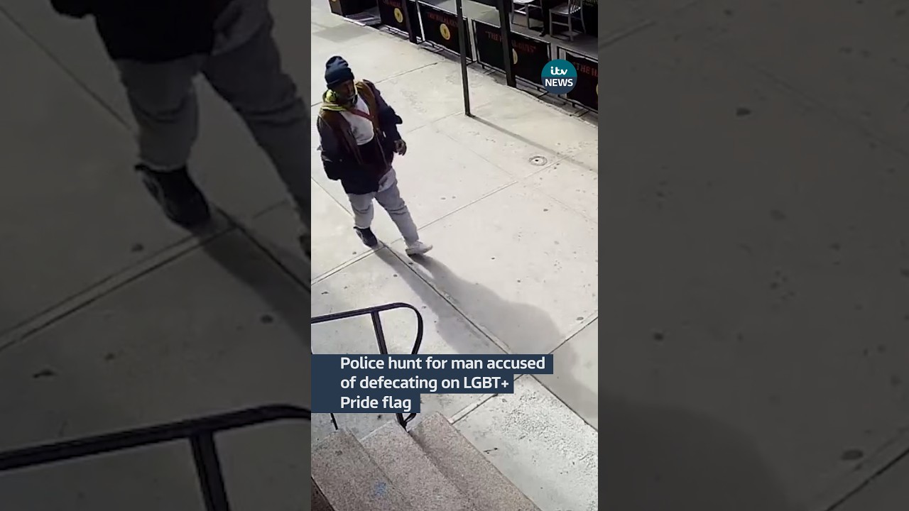 Hunt for man accused of defecating on Pride flag #itvnews #news #lgbt #newyork