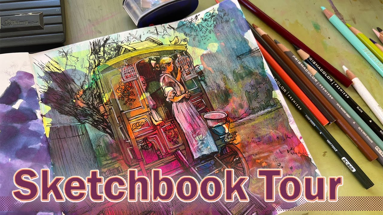 Ink, gouache, colored pencil experiments | Sketchbook Tour Inktober 2024