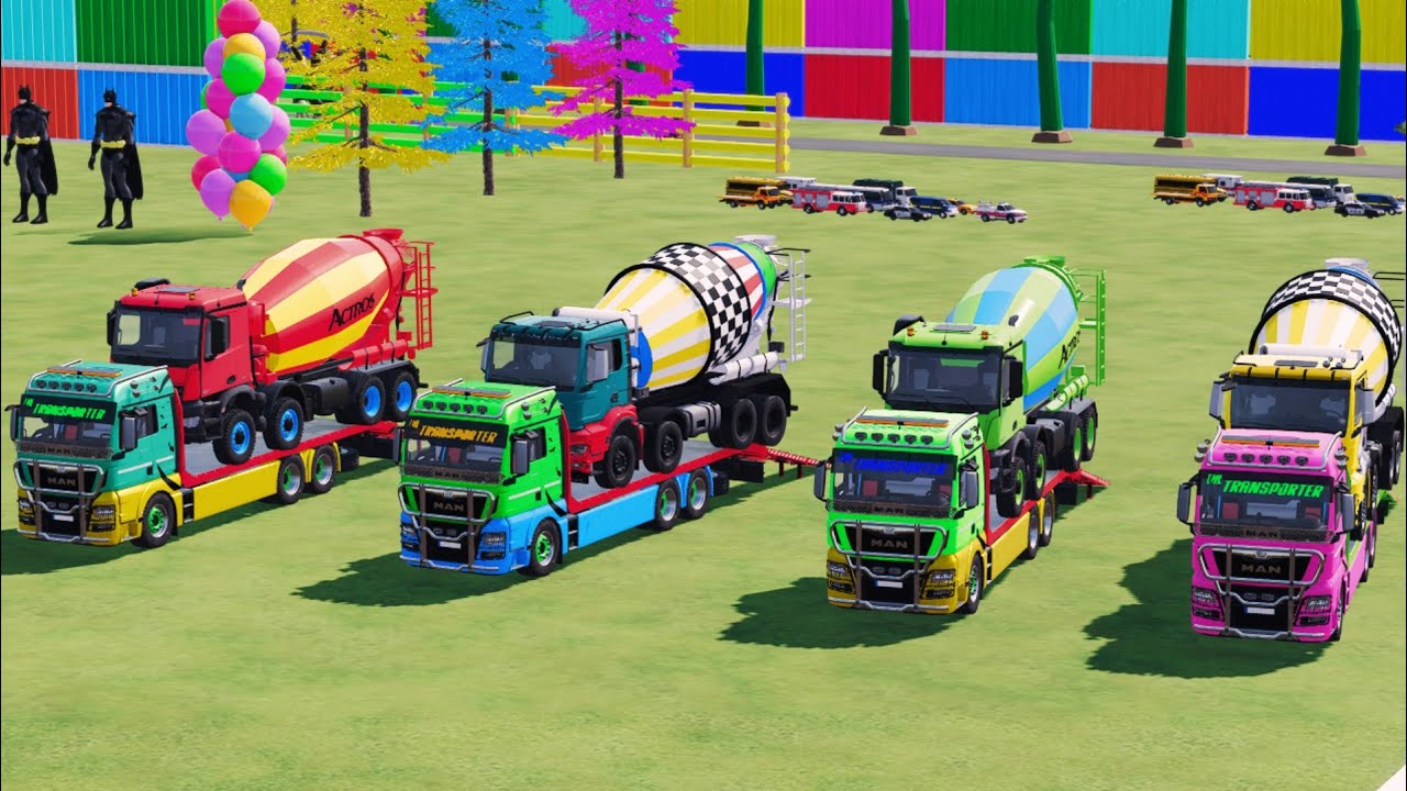 Double Flatbed Trailer Truck Transportation With Cars Awesome - FS22 1457
