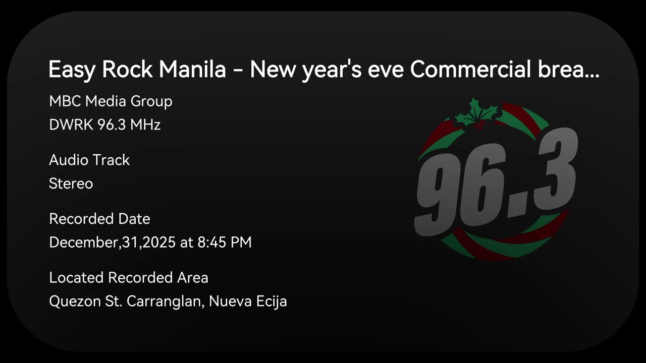96.3 Easy Rock Manila - New year's eve Commercial break December,31,2025