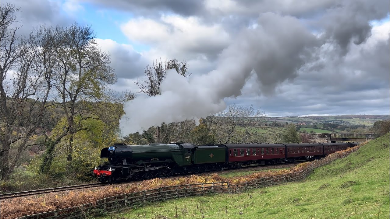 60103 Flying Scotsman & 9F 92134 passing Green End on the North Yorkshire Moors Railway 25/10/25