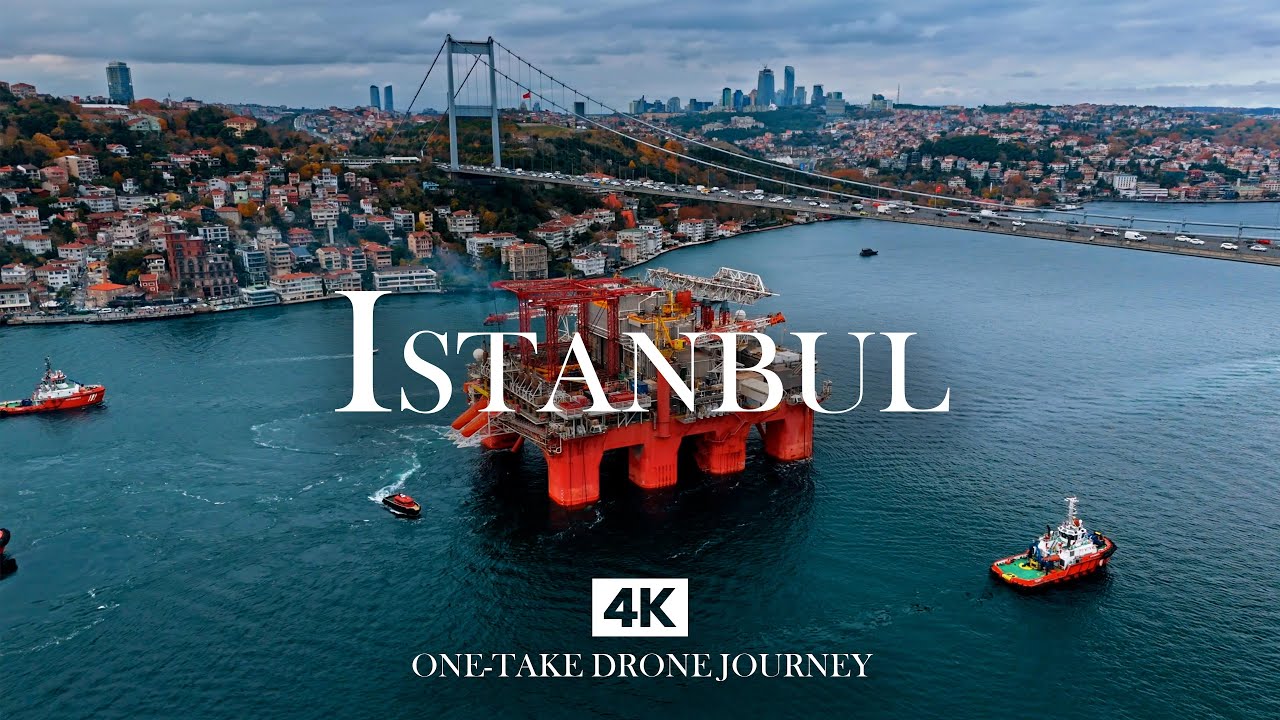 ISTANBUL in 4K &ndash; Bosphorus Bridge with Red Ships & Skyline | Relaxing Piano, Kanun & Ud Drone Music